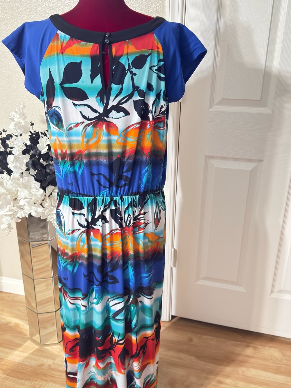 Enfocus Studio Blue Multicolor Floral Maxi Dress